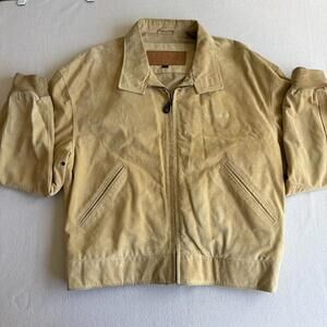 Timberland Weathergear Leather Jacket Mens Large Tan Zip Workwear Coat Cowhide